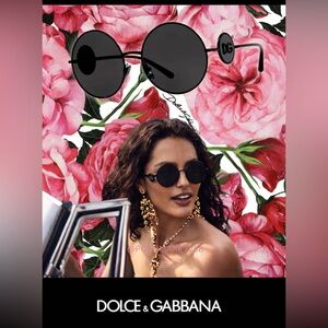 DOLCE & GABBANA Round Metal Sunglasses with DG Detail Brilliant Black NIB